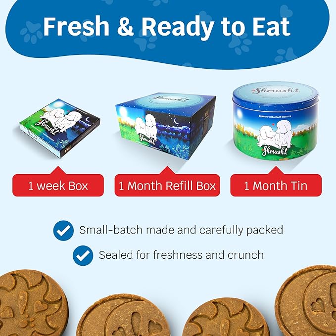Shmush! Morning & Night Healthy Dog Biscuits – 100% All Natural Dog Treats Superfood with Blueberries, Colostrum & Moringa - Vet Formulated, Non-GMO, USA Made, Grain Free Cookies for Dogs - 14 Count