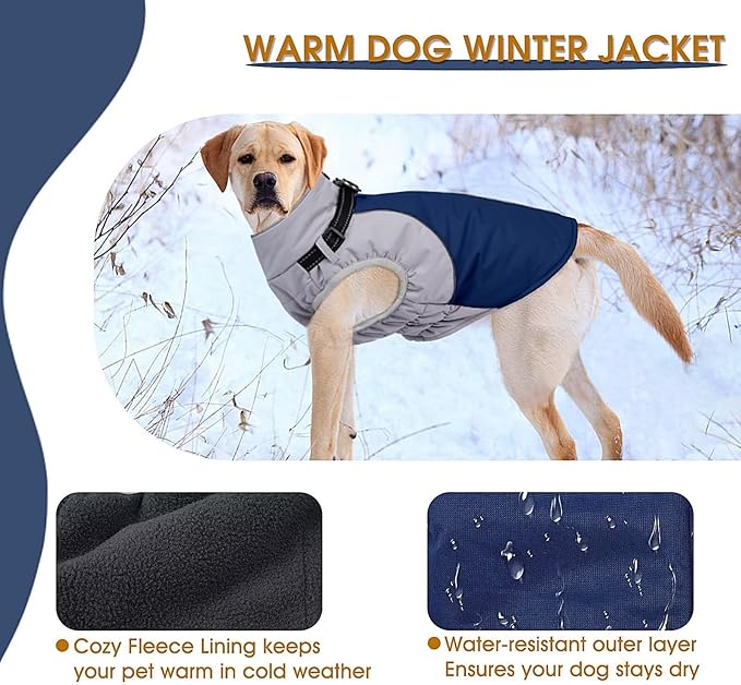 Dog Coat with Harness Built in,Water-Repellent Dog Jacket Christmas Puppy Winter Coat with Reflective,XS Warm Doggy Winter Jacket with Zipper,Soft Pet Fleece Snow Jacket for Small Dogs,Blue,XS