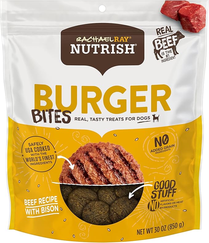 Nutrish Rachael Ray Burger Bites Dog Treats, Beef Recipe with Bison, 30 oz. Pouch