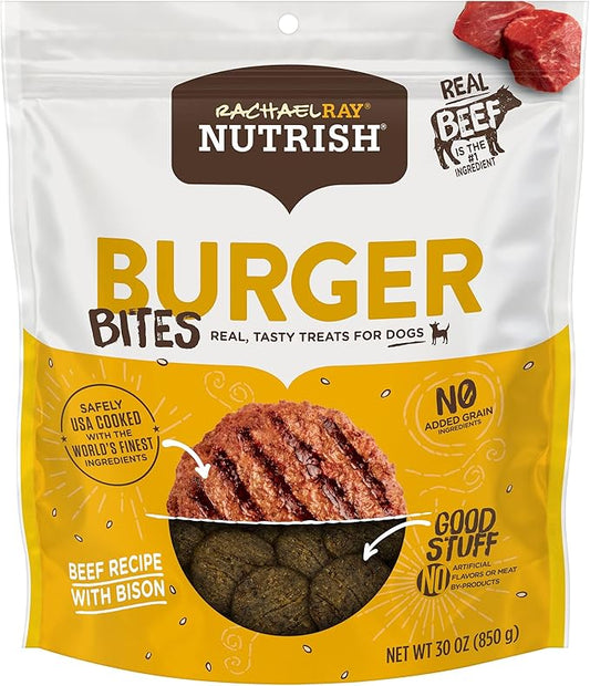 Nutrish Rachael Ray Burger Bites Dog Treats, Beef Recipe with Bison, 30 oz. Pouch