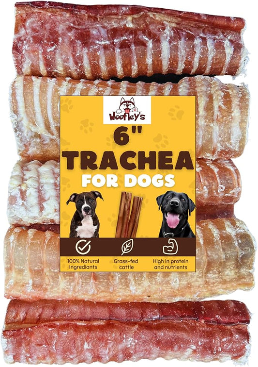 Woofley's Beef Trachea - (6 Inch 20 Pack) - Trachea Treats for Dogs - Natural Source of Glucosamine and Chondrotin for Joint Health - 100% Natural Beef Windpipe for Dogs