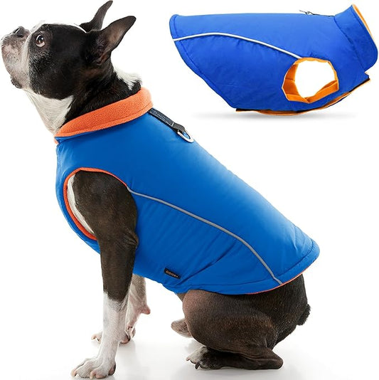 Gooby Sports Vest Dog Jacket - Blue, X-Large - Reflective Dog Vest with D Ring Leash Warm Fleece Lined Hook and Loop Closure for Small to Medium Dogs