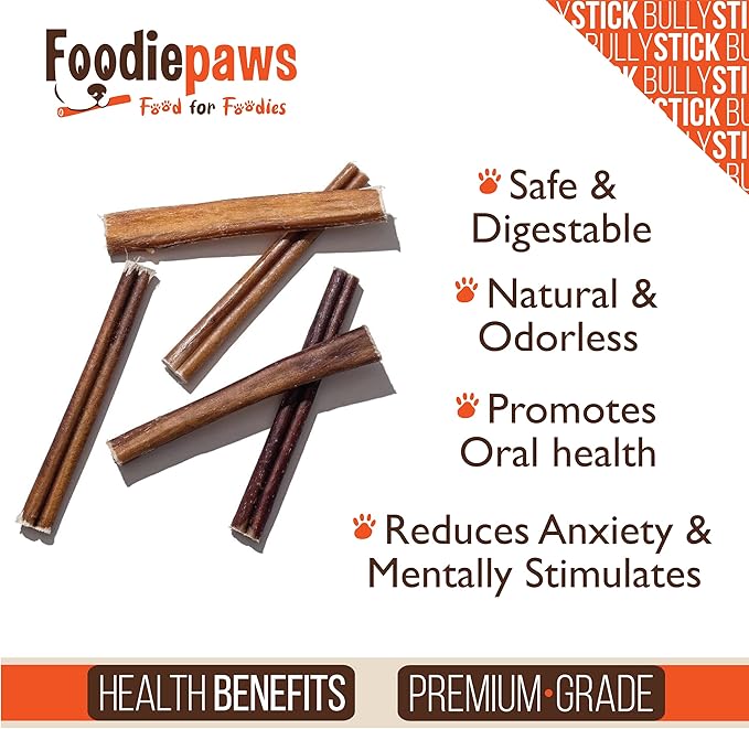 FOODIEPAWS 6 Inch Bully Sticks for Dogs, 15 Pack | All Natural, Grass-Fed Beef | High Protein, Rawhide-Free, Fully Digestible Dog Chews | Long Lasting Dental Treats for All Breeds