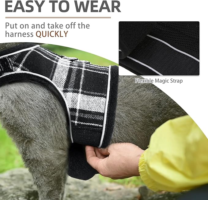 PUPTECK Soft Mesh Cat Vest Harness and Leash Set Puppy Padded Pet Harnesses Escape Proof for Cats Small Dogs Rabbits Bunny, Plaid Black, S
