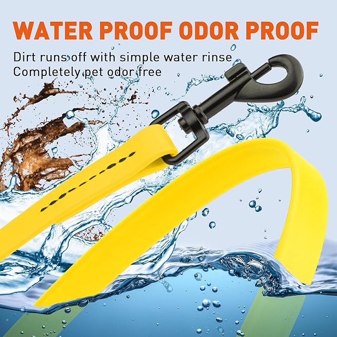 Dogline Biothane Waterproof 4ft Dog Leash Strong Coated Nylon Webbing with Black Hardware Odor-Proof Easy to Clean High Performance for Small or Large Dogs Made in USA 4ft Lead, Lemon Yellow