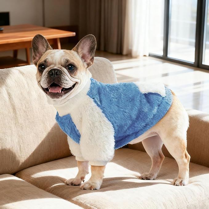 LESYPET Dog Sweater for Small to Medium Dogs, Fleece Lining Puppy Sweatshirt in Winter, Warm Puppy Clothes Pullover Jumper, Blue M