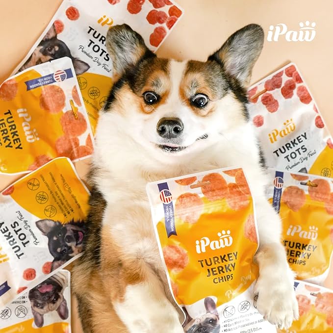 iPaw Turkey Tots Dog Treats for Puppy Training, All Natural Human Grade Dog Treat, US Sourced Raw Material, Hypoallergenic, Easy to Digest (Turkey Tots)