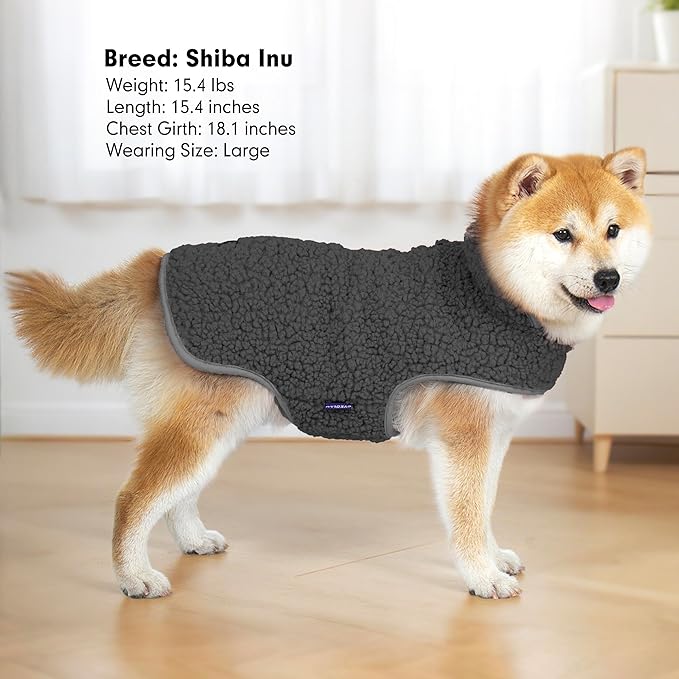 cyeollo 2XL Dog Coat, Sherpa Winter Dogs Sweater Warm Fleece Doggie Coats Turtleneck Reversible Jackets for Small Medium Large Dogs with Leash Hole, Soft Cold Weather Vest, Dark Grey XXL