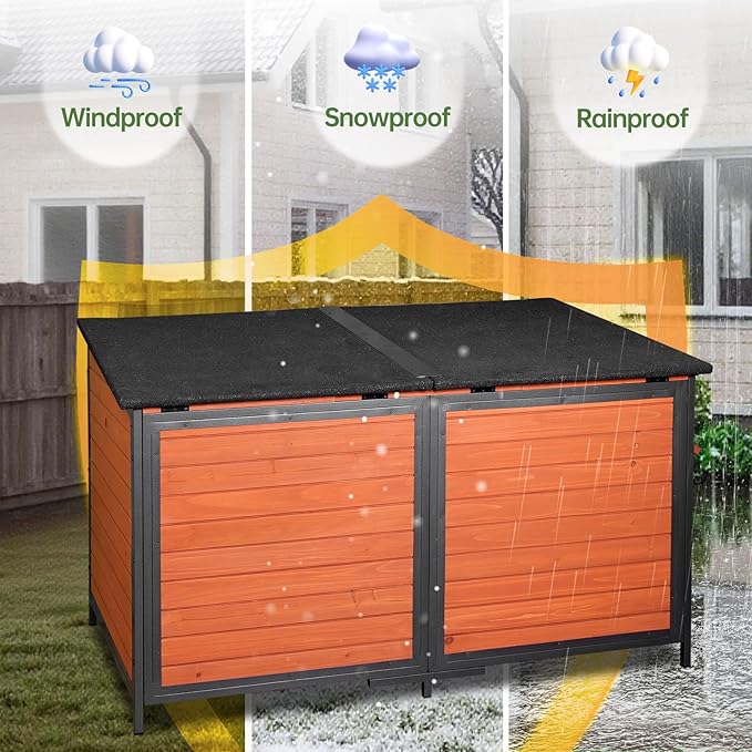 Extra Large Dog House Outdoor Weatherproof Dog Shelter Large Wooden Insulated Houses with Upgrade Anti-Chewing Iron Frame