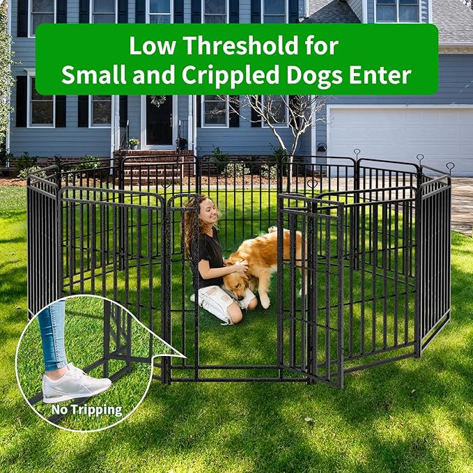 Square Steel Pipe Dog Fence Outdoor 24 Piece Panels 47" Height Anti-Rust Heavy Duty Dog Playpen with Doors Portable for Yard RV Camping, Total 54FT, 227 Sq.ft, Snowy Black