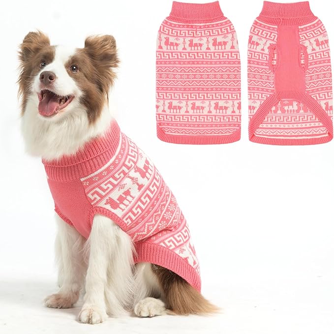 SCENEREAL Turtleneck Dog Sweater for Small Medium Large Dogs Girls Boys, Knit Pet Pullover Puppy Clothes Cold Weather Coats, Holiday Outfits Sweatshirt for Christmas, Pink ML