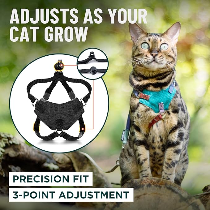 Houdini™ Escape Proof Cat Harness and Leash Set by OutdoorBengal – Black, Large Cat Harness for Walking Big Cats