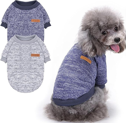 2 Pieces Pet Dog Classic Knitwear Sweater, Fleece Coat for Small,Medium Dogs,Warm Pet Dog Cat Clothes,Soft Puppy Customes for Chihuahua Yorkshire Tzu (Grey Navy,XS)