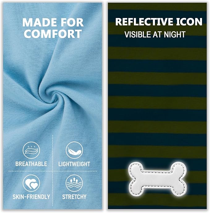 KYEESE 2Pack Dog Shirts Striped T Shirt for Large Dogs Lightweight Clothes Sleeveless Vest Cotton Tank Top, XXX-Large,Blue+Striped