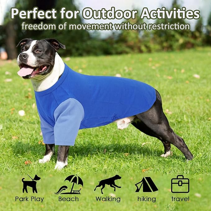 2 Pack Shirts for Large Dogs 4XL - Lightweight Breathable Dog Clothes, Prevent Overheating Summer Cool Tees for Doberman, Alaskan Malamute, Travel, Hiking, Beach, Lounge Wear, Sleeping, Blue