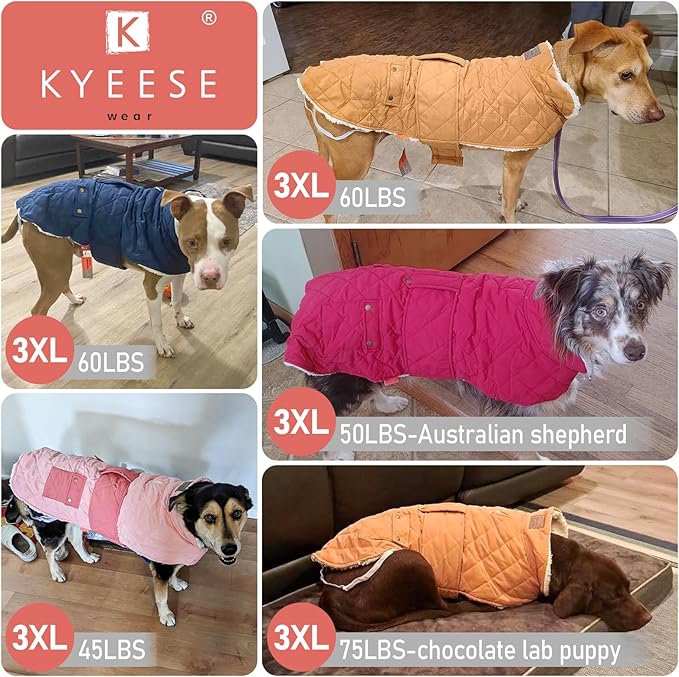 KYEESE Dog Coat Warm Pets Clothes for Cold Weather Waterproof Dog Coats for Large Dogs Soft Pet Sweater with Leash Hole Thick Pet Winter Puffer Coat with Pocket Windproof Dogs Jacket with Fleece Lined