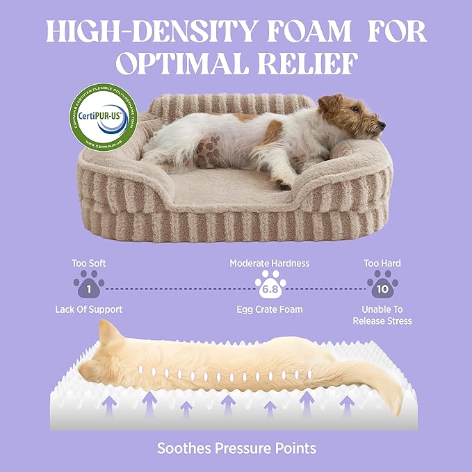 LE SURE Cute Dog Bed for Small Dogs, Orthopedic Waterproof Small Pet Beds with Sides, High Back Non-Slip Bottom and Egg-Crate Foam Puppy Couch Sofa with Washable Removable Cover, Hazel