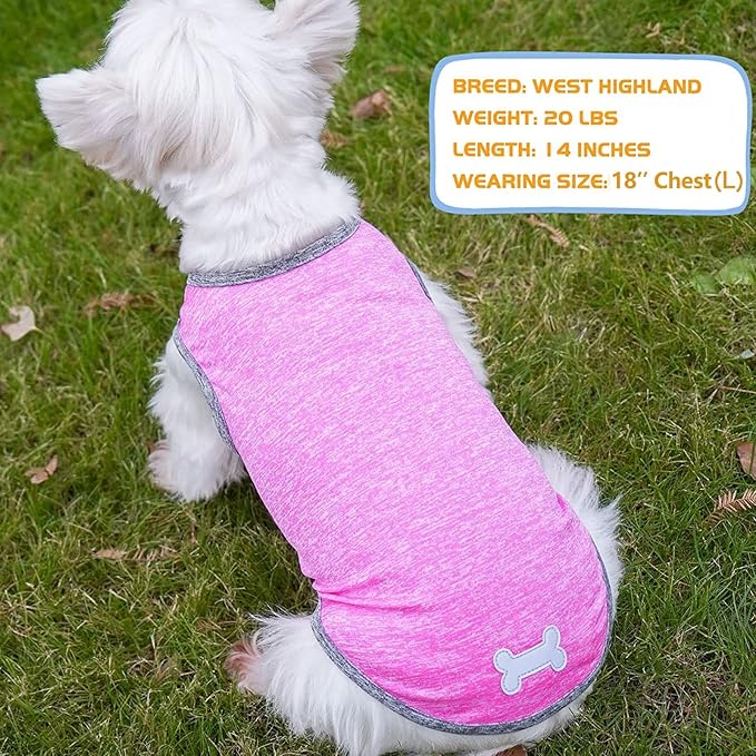 KYEESE 2 Pack Dog Shirts Quick Dry Soft Stretchy Dog T-Shirts with Reflective Label Tank Top Sleeveless Vest Sun Protection Pet Clothes for Small Medium Pet, Large, Grey+Hotpink