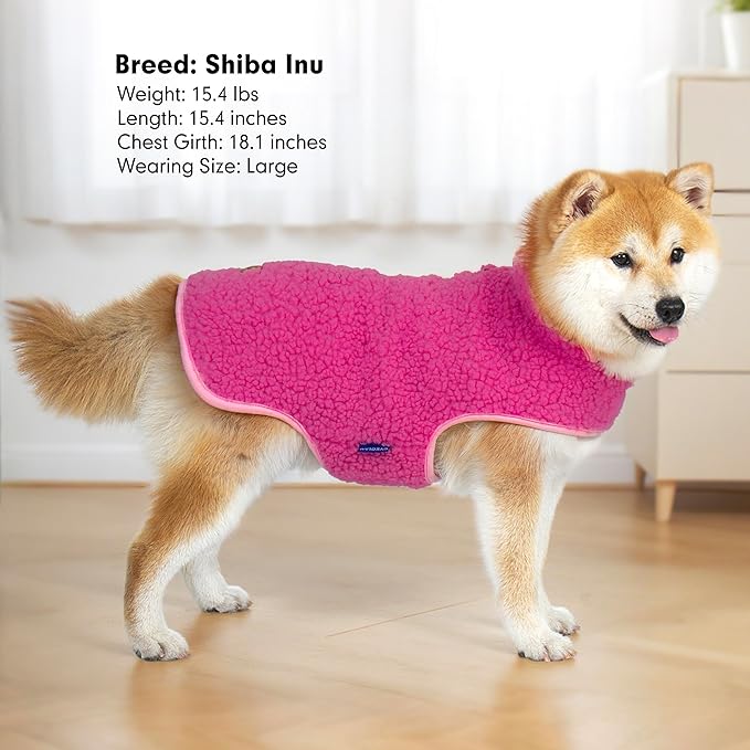 cyeollo Warm Dog Coat Sherpa Dog Winter Coat, Reversible Fleece Doggie Jackets Sweater Vest for Small Dogs Male with Leash Hole, Soft Cold Weather Pet Coats, Fuchsia S