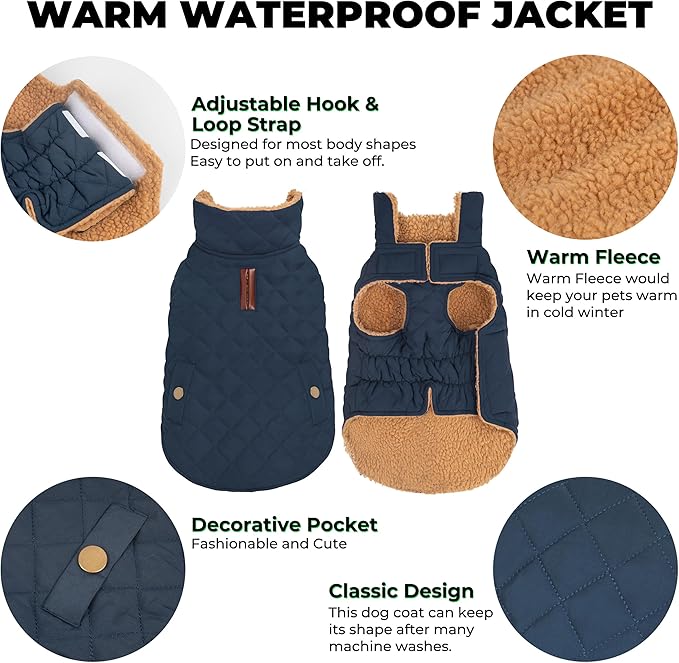 Dog Coat, Warm Windproof Dog Coats for Large Dogs Boy, Waterproof Pet Winter Jacket, Cold Weather Clothes Dogs Snowsuit with Leash Hole, Navy XXX-Large