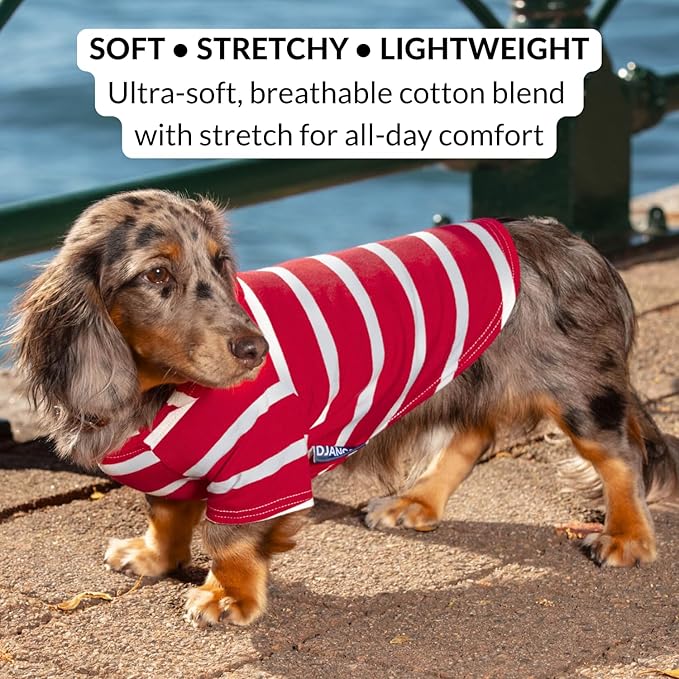 DJANGO Dog Hoodie – Warm, Lightweight, Soft & Stretchy Dog Sweater with Hood, Harness Hole & Elastic Waistband – Cozy Sweatshirt for Small Dogs up to 25 lbs, Dachshunds & Puppies – Crimson Red, Small