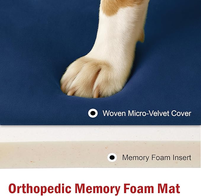 Majestic Pet Orthopedic Memory Foam Dog Crate Mat - Plush Pet Bed Pad for Crates & Kennels | USA Crafted | 36"x23" Villa Navy