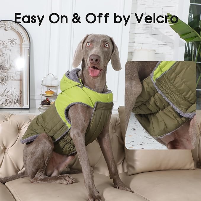 Detachable Hooded Dog Coat with Harness for Small Dogs,Super Warm Fleece Puppy Jacket for Cold Winter Doggie Coats,Green S