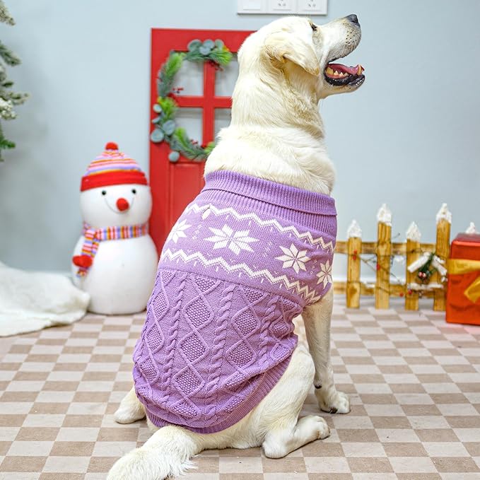 Warm Winter Dog Sweater - Cold Weather Pet Clothes for Small Medium Large Dogs Indoor Outdoor, Soft Classic Knit Puppy Apparel, Purple, SM