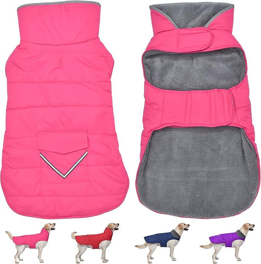 Dog Coat, Waterproof Dog Winter Jacket with Pocket, Reflective Adjustable Pet Snow Vest, Warm Cozy Fleece Sweater for Small Medium Extra Large Dogs - Pink, S