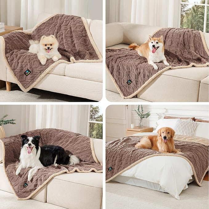 Waterproof Pet Blanket, Liquid Pee Proof Dog Blankets for Sofa Bed Couch, Reversible Sherpa Fleece Furniture Protector Cover for Small Medium Large Dogs Cats,Khaki X-Large（85" x 57"）