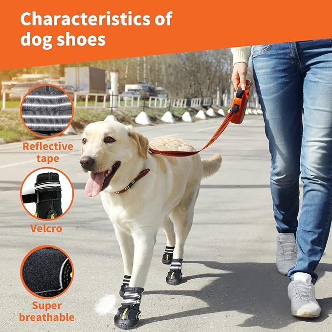 DcOaGt Dog Shoes for Small Medium Puppy, Anti-Slip Waterproof Dog Boots & Paw Protectors for Hot Pavement Winter Snow, Breathable Reflective Booties for Hiking Walking Hunting,Black 4PCS(Size 5)