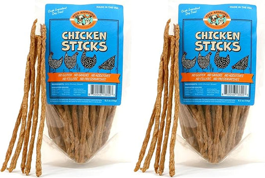 Chicken Sticks for Dogs - Dehydrated Chicken Jerky Treats. Single Ingredient Made and Sourced in America - High Protein, Low Fat - Crunchy Treat Sticks - 6.2oz (Pack of 2)