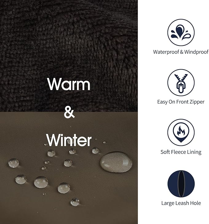 IECOii XXL Dog Coat, ZIPPED FLEECE & WATERPROOF Dog Winter Jacket, EXTRA LARGE for M/F Dogs