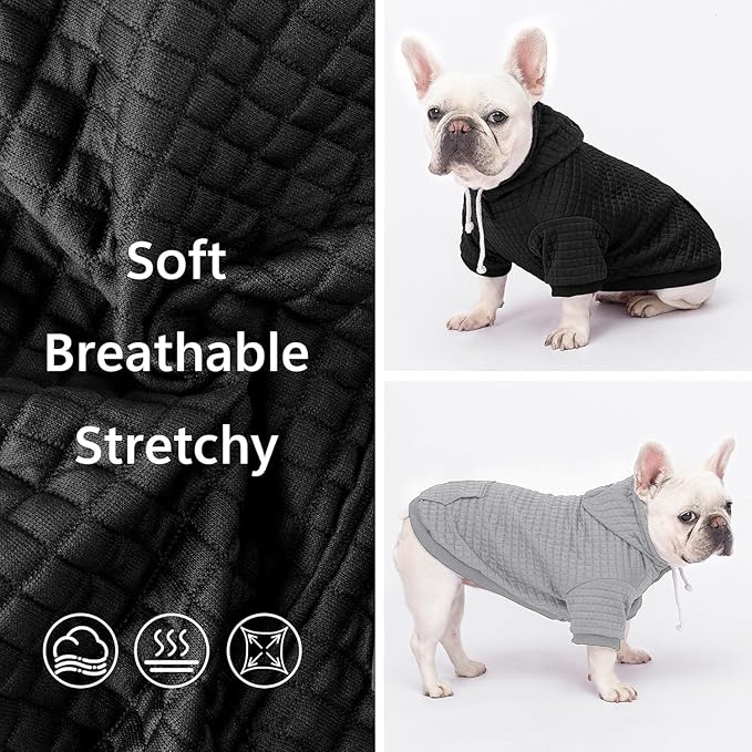 2 Pack Dog Hoodie Sweaters for Small Medium Dogs Warm Dog Clothes for Large Dogs Soft Waffle-Like Laminated Sweatshirt Bulldog (Black, M/L (Back: 17",Chest: 24.5", Neck: 14.5"))