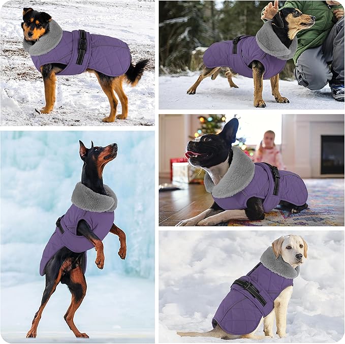 Dog Coat, Waterproof Dog Winter Jacket with Adjustable Buckle, Reflective Turtleneck Pet Snow Vest Warm Fleece Sweater for Small Medium Large Dogs - Purple, S