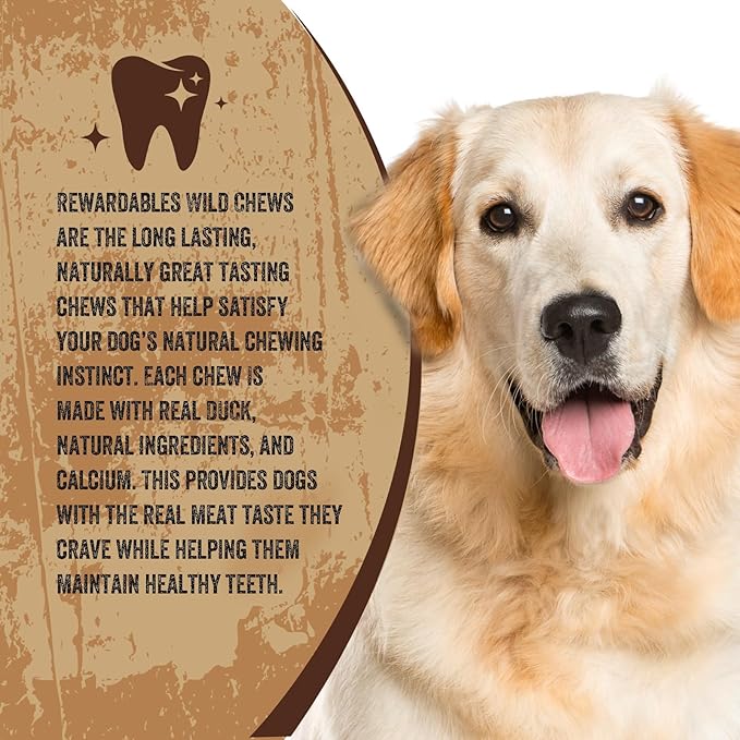 | Wild Chews | Duck Recipe, Made with Real Duck, Limited Ingredient, Long Lasting Chews for Large Dogs | 6 Count
