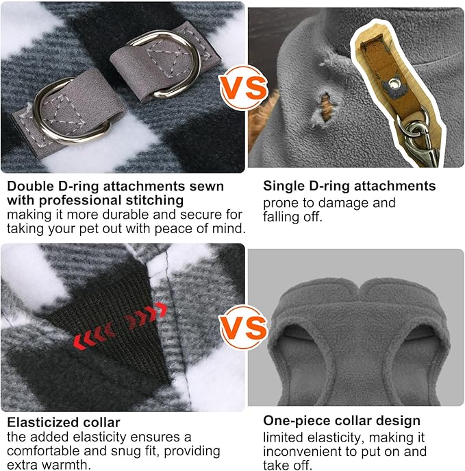 BEAUTYZOO Small Dog Sweater Fleece Vest Winter Jacket, D-Ring Leash Attachment for XS S Puppy Medium Sized Breeds Dogs, Cold Weather Dog Clothes Windproof Keep Warm, Classic White Plaid S