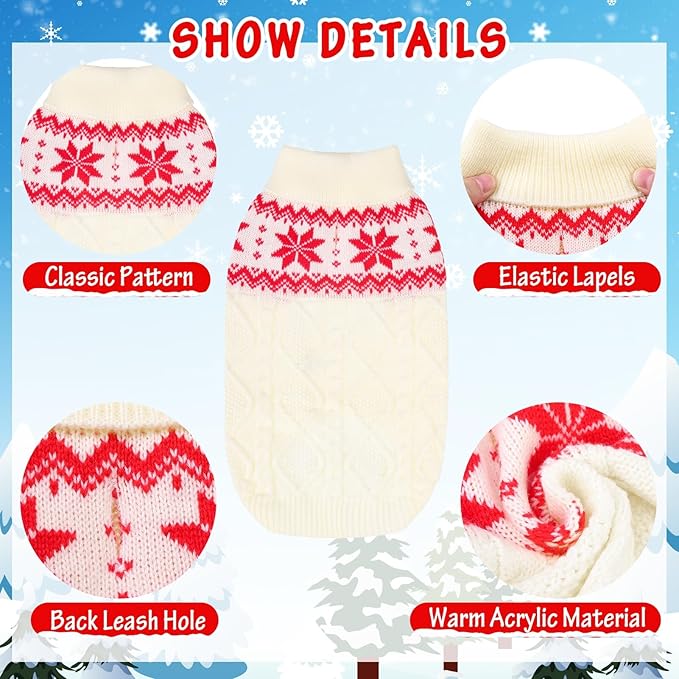 Warm Winter Pink Dog Sweater - Cold Weather Pet Clothes for Small Medium Large Dogs Indoor Outdoor, Soft Classic Knit Puppy Apparel Coat, White, XL