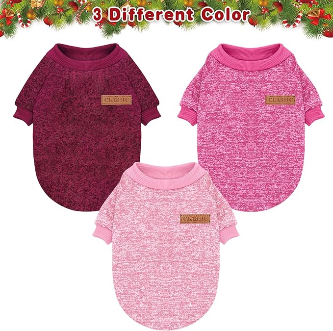 Idepet Pet Dog Classic Knitwear Sweater 3 Pcs, Fleece Coat for Small,Medium Dogs,Warm Pet Dog Cat Clothes,Soft Puppy Customes for Dog Grils Boys,Medium
