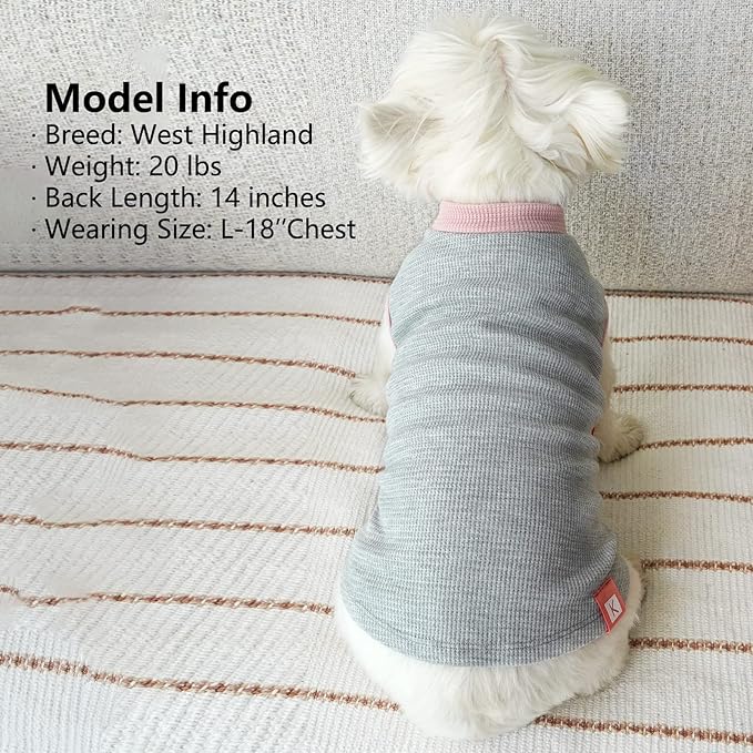 KYEESE 2Pack Dog Shirts Waffle for Small Dogs Stretchy T-Shirts Lightweight Tank Top Sleeveless Dog Vest Breathable, Large, Pink+Grey