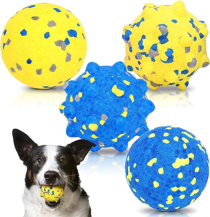 Dog Balls for Aggressive Chewers, 4PCS Etpu Dog Toy Ball, Tennis Balls for Dogs Aggressive Chewers, Indestructible Chew for Large Medium Small Dogs (Yellow + Blue)