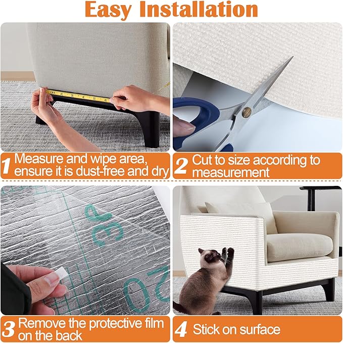 Cat Scratch Furniture Protector - 40" x 17" Trimmable Self-Adhesive Cats Claws Scratch Pads, DIY Cat Climbing Couch Protector for Scratch Post Cat Tree Replacement Indoor (Cream White)
