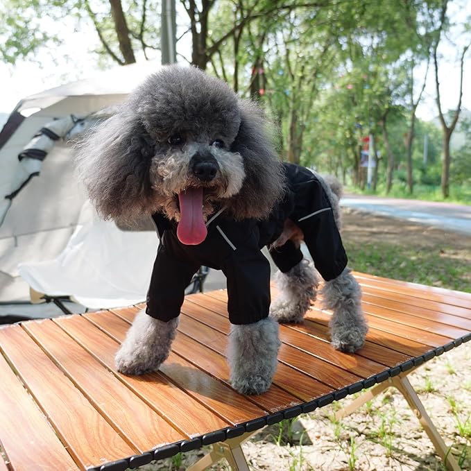 LOVELONGLONG Waterproof Dog Raincoat with Removable Hood – Outdoor Full Body Dog Jacket, Windproof Snowproof Shell Suit – All Season Pet Rain Gear Black M