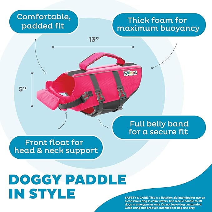 Outward Hound Granby Splash Dog Life Jacket, High-Buoyancy Dog Life Vest for Swimming, Boating, and Water Safety, Small, Pink