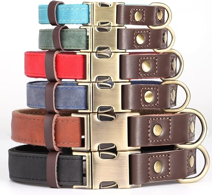 Didog Soft PU Leather Dog Collars for Small Dogs,Classic Adjustable Dog Collars with Quick Release Metal Buckle,Easy Clean and Comfortable with Nylon Lining,Green,S Neck 10-15"