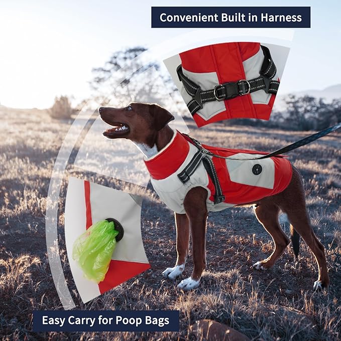 IECOii Dog Coats for Small Dogs Winter Harness Zip Up- Red, XSmall - Warm Polyester Lined Small Dog Winter Coat with D Ring, Waterproof Puppy Coats，Dog Snow Jackets Snowsuit Chihuahua Papillon Maltese