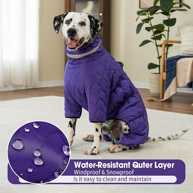 Four Legged Dog Winter Coat for Small Dogs, Warm Puppy Onesie Clothes Christmas, Reflective Turtleneck Dog Jacket with Buckles & D-Rings, Puffer Cold Weather Coat Zipper