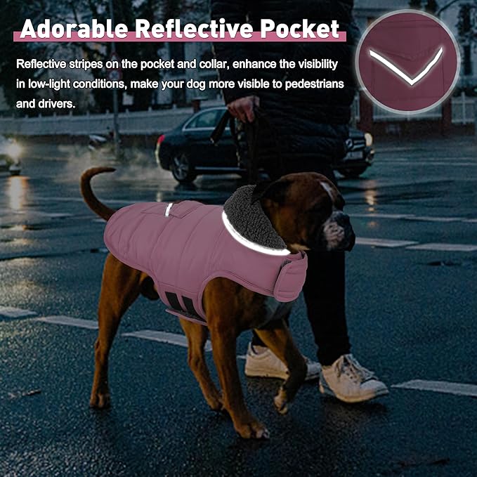 Dog Coat, Waterproof Dog Winter Jacket with Pocket, Reflective Adjustable Pet Snow Vest, Warm Cozy Fleece Sweater for Small Medium Extra Large Dogs - Light Pink, XL