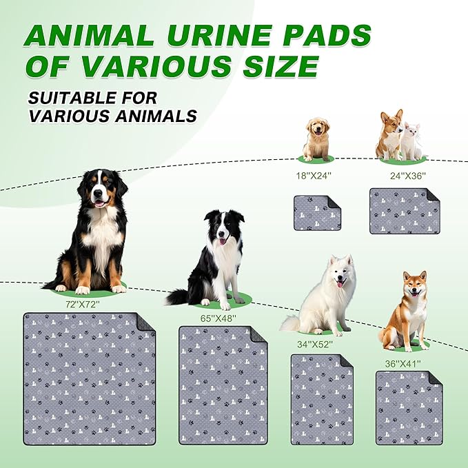 Washable Dog Pads - Extra Large Reusable Training Mat, Absorbent Non-Slip Potty Pads for Dogs, Grey 72"x72"
