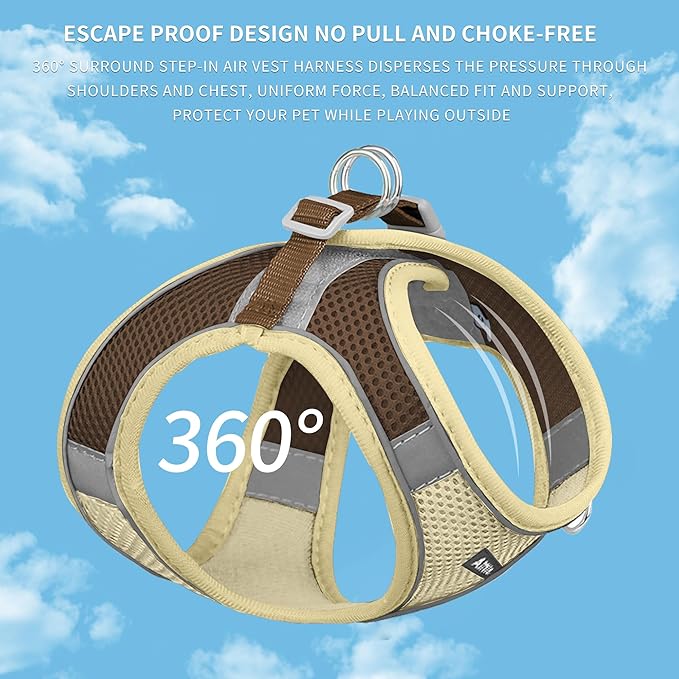 AIITLE Small Harness for Puppy with A Leash - Summer Dog Vest Harness with Super Breathable Mesh, Reflective No-Pull Pet Harness for Outdoor Walking, Camping for Small Dogs, Cats Beige XXS